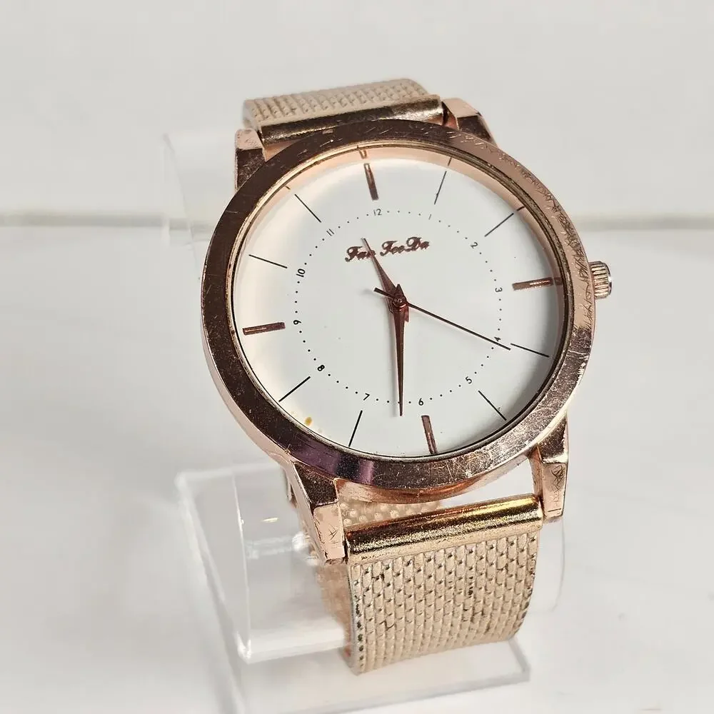 Fei Fei Da Quartz Watch Rose Gold Tone 39.9mm Case Mesh Band Tested New Battery